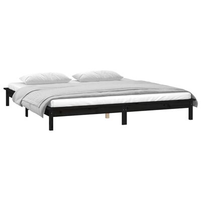 vidaXL Estructura de cama doble con LED madera maciza negra 120x190 cm