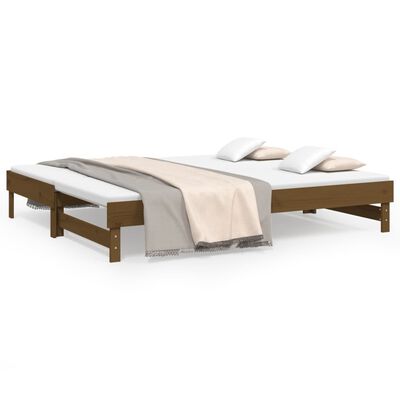 vidaXL Sofá cama extraíble madera maciza de pino marrón 2x(100x200) cm