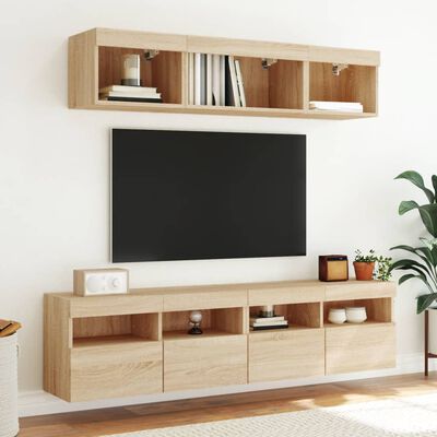 vidaXL Mueble de TV de pared con luces LED roble Sonoma 80x30x40 cm