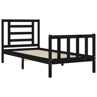 vidaXL Estructura de cama con cabecero madera maciza negro 90x200 cm