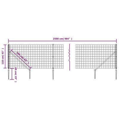 vidaXL Cerca de alambre con pinchos de anclaje gris antracita 1,1x25 m