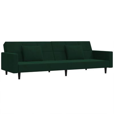 vidaXL Sofá cama de 2 plazas con dos almohadas terciopelo verde oscuro