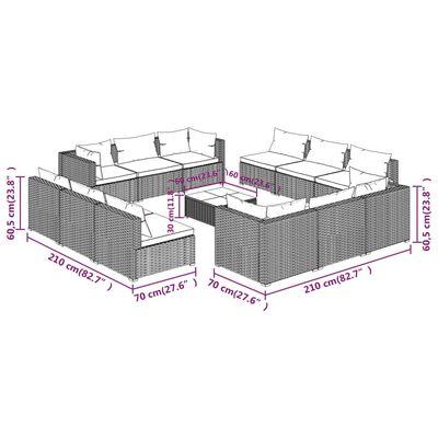 vidaXL Set muebles de jardín 13 pzas y cojines ratán sintético marrón