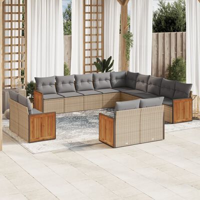 vidaXL Set sofás de jardín con cojines 13 pzas ratán sintético beige