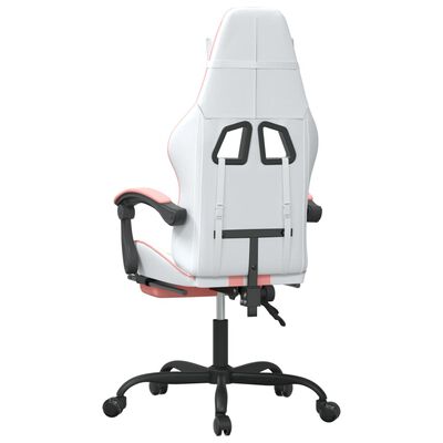 vidaXL Silla gaming giratoria y reposapiés cuero sintético blanco rosa