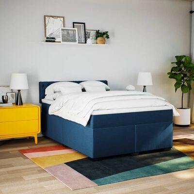 vidaXL Cama box spring con colchón tela azul 160x200 cm