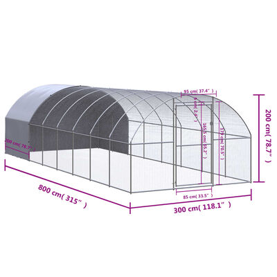 vidaXL Gallinero de exterior de acero galvanizado 3x8x2 m