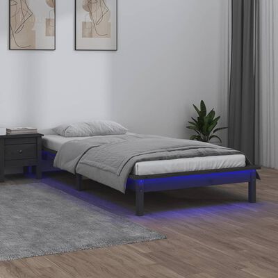 vidaXL Estructura de cama con LED madera maciza gris 75x190 cm