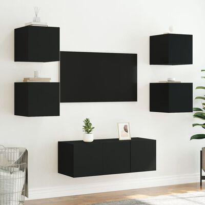 vidaXL Mueble de TV de pared con luces LED negro 30,5x35x30 cm