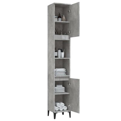 vidaXL Armario de baño madera contrachapada gris hormigón 30x30x190 cm