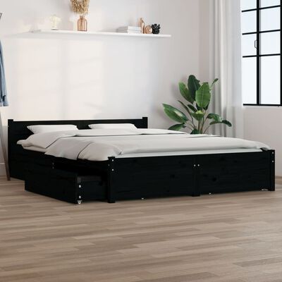 vidaXL Estructura de cama con cajones negro 140x200 cm