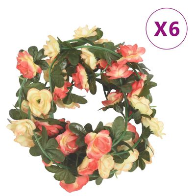 vidaXL Guirnaldas de flores de Navidad 6 uds rosa y champagne 240 cm