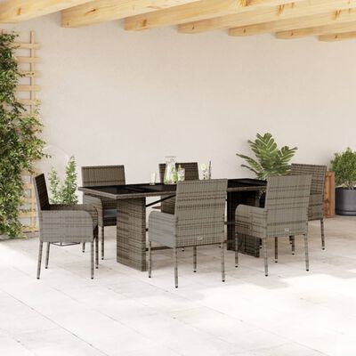 vidaXL Set comedor jardín 7 pzas y cojines ratán sintético gris