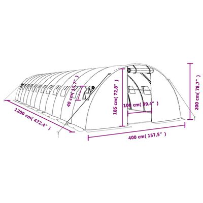 vidaXL Invernadero con estructura de acero blanco 48 m² 12x4x2 m