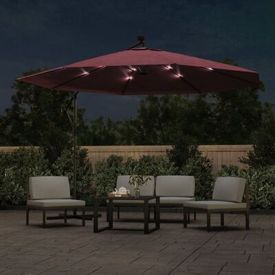 vidaXL Sombrilla de jardín voladiza con luces LED rojo burdeos 350 cm