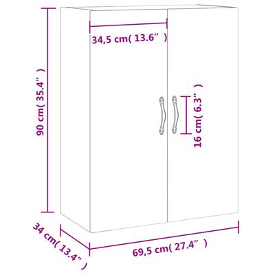 vidaXL Armario de pared marrón roble 69,5x34x90 cm