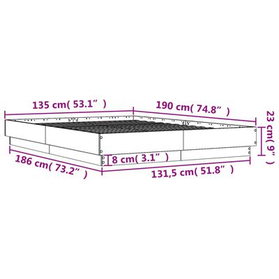 vidaXL Estructura de cama con luces LED roble Sonoma 135x190 cm