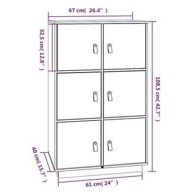 vidaXL Aparador de madera maciza de pino marrón miel 67x40x108,5 cm