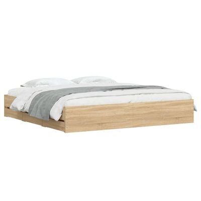 vidaXL Cama con cajones madera ingeniería roble Sonoma 180x200 cm