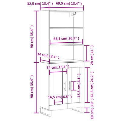 vidaXL Aparador alto madera contrachapada gris hormigón 69,5x34x180 cm