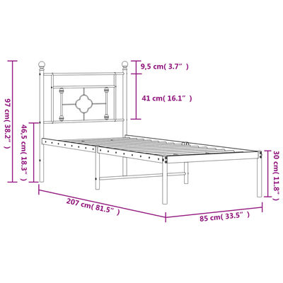 vidaXL Estructura cama sin colchón con cabecero metal negro 80x200 cm