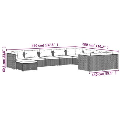 vidaXL Set de muebles de jardín 10 pzas cojines ratán sintético negro