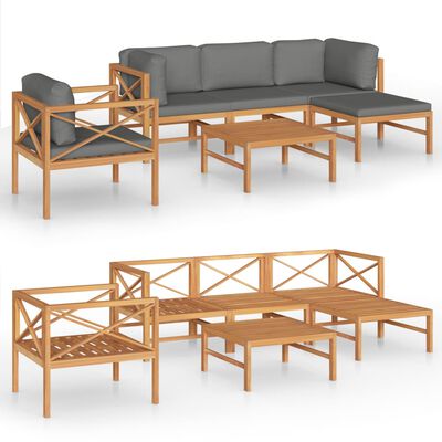 vidaXL Set de muebles de jardín 6 pzas madera de teca y cojines gris