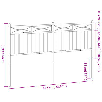 vidaXL Cabecero de metal negro 180 cm