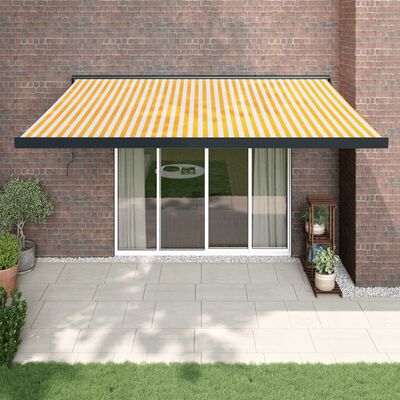 vidaXL Toldo retráctil aluminio y tela amarillo y blanco 4x3 m