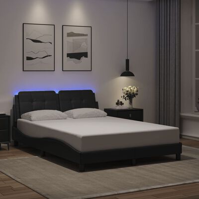 vidaXL Estructura de cama con luces LED cuero PE negro 140x200 cm