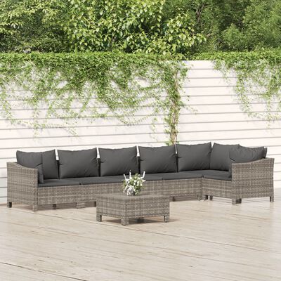 vidaXL Set de muebles de jardín 7 pzas y cojines ratán sintético gris