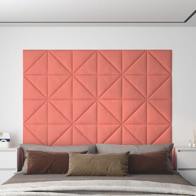 vidaXL Paneles de pared 12 uds terciopelo rosa 30x30 cm 0,54 m²