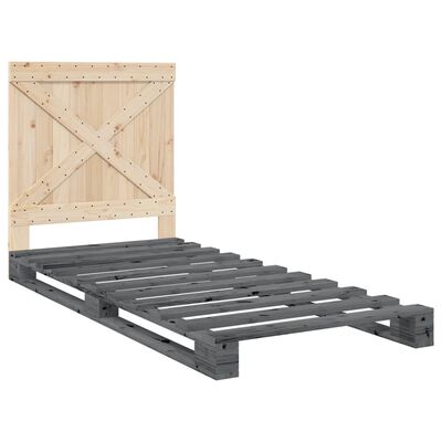 vidaXL Estructura de cama con cabecero madera de pino gris 90x200 cm