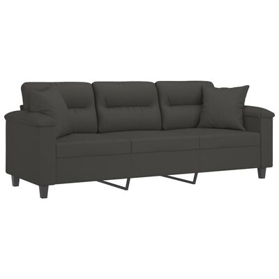 vidaXL Sofá 3 plazas almohadas y cojines microfibra gris oscuro 180 cm