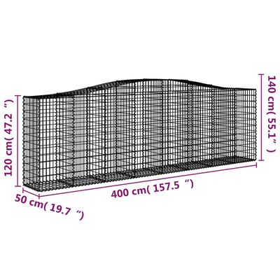 vidaXL Cestas de gaviones 4 uds forma de arco hierro 400x50x120/140 cm