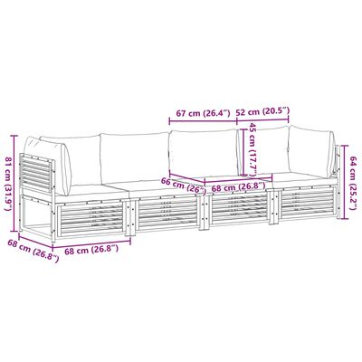 vidaXL Set sofás de jardín con cojines 4 pzas madera maciza de acacia