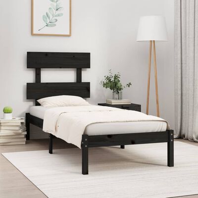 vidaXL Estructura de cama individual madera maciza negra 90x190 cm