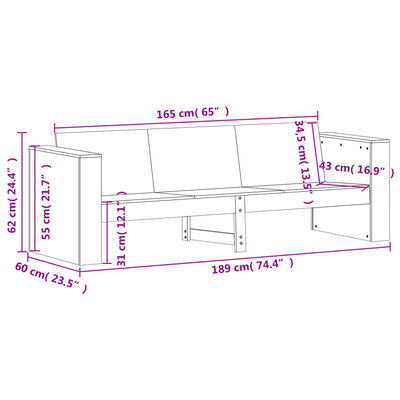 vidaXL Juego de muebles de jardín 2 piezas madera maciza pino blanco