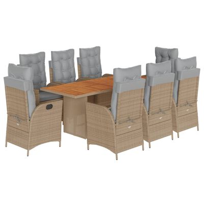 vidaXL Set comedor de jardín 9 pzas con cojines ratán sintético beige