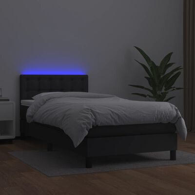 vidaXL Cama box spring y colchón LED cuero sintético negro 90x200 cm