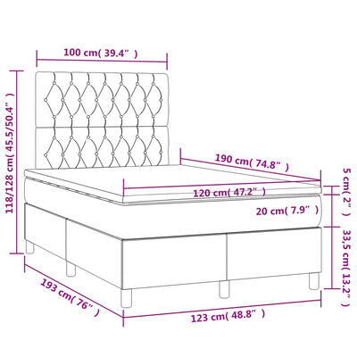 vidaXL Cama box spring con colchón terciopelo gris oscuro 120x190 cm