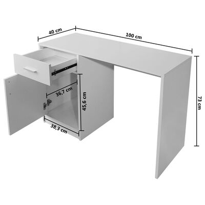 vidaXL Escritorio con cajón y armario blanco 100x40x73 cm