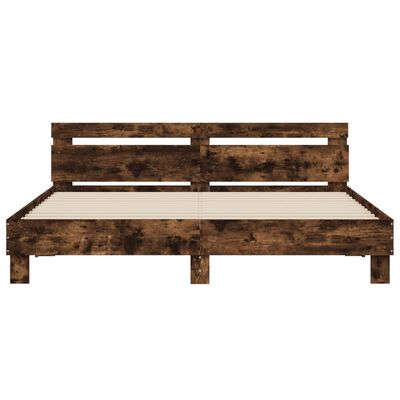 vidaXL Cama con cabecero madera de ingeniería roble ahumado 160x200 cm