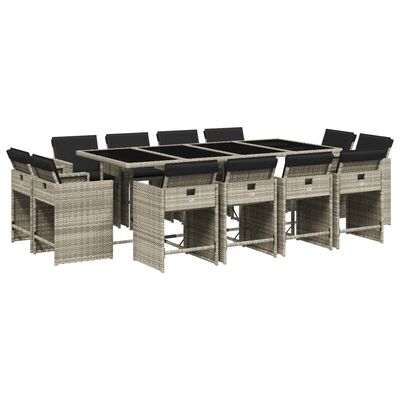 vidaXL Set comedor jardín y cojines 13 pzas ratán sintético gris claro