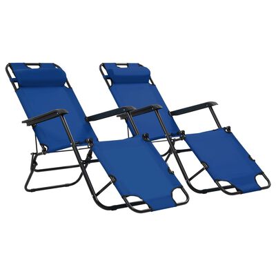 vidaXL Tumbonas plegables con reposapiés 2 unidades acero azul