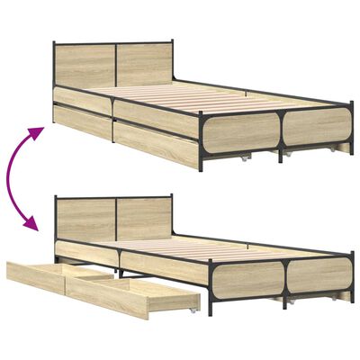 vidaXL Cama con cajones madera ingeniería roble Sonoma 100x200 cm