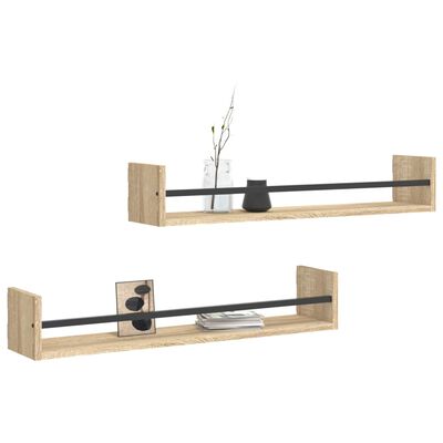 vidaXL Estantes de pared con barras 2 uds roble Sonoma 80x16x14 cm