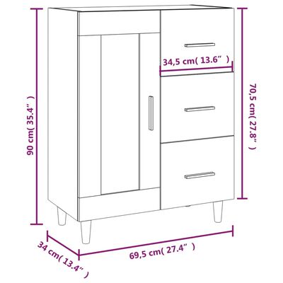 vidaXL Aparador de madera contrachapada blanco brillante 69,5x34x90 cm