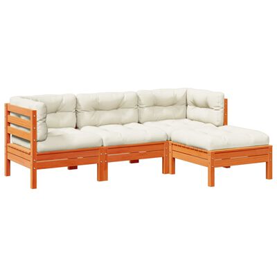 vidaXL Set de sofás jardín 4 pzas con cojines madera pino marrón cera