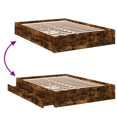 vidaXL Cama con cajones madera de ingeniería roble ahumado 140x190 cm